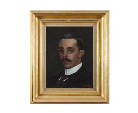ENGLISH SCHOOL (EARLY 20TH CENTURY)Portrait of a gentleman wearing glasses, half lengthOil on canvas, 46 x 36cmSigned Mendoza