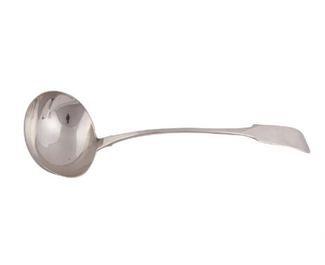A GEORGE IV IRISH SILVER SOUP LADLE, Dublin 1820, mark of Matthew West, with plain fiddle pattern handle and rat-tail, (c.233