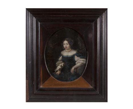DUTCH SCHOOL (18TH CENTURY)Portrait of a Lady, Seated with Two DovesOval, oil on metal, 13.5 x 10.5cm