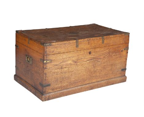 A BRASS BOUND PINE TRUNK, of rectangular form with hinged lid, with brass plate inscription reading 'Joseph Thompson'. 81 x 4