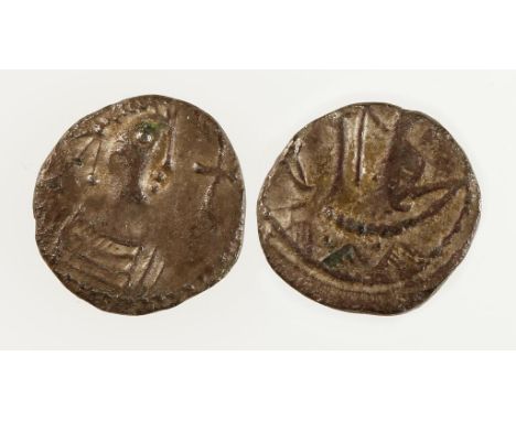 ANGLO-SAXON, SECONDARY SCEATTA, SERIES K ('KENT'), TYPE 33, C.710-C.760 A.D. Diademed bust with cross before on obverse, wolf