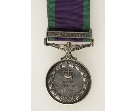 ELIZABETH II CAMPAIGN SERVICE MEDAL, with South Arabia clasp, impressed (23991187 TPR. K. NICHOLSON. 4/7 DG.)