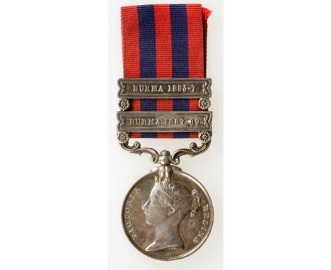 INDIA GENERAL SERVICE MEDAL, 1854. With Burma 1885-7 and Burma 1887-89 clasps, engraved (714 Private A.R. Mott 2nd Bn R. W. S