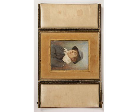 A RARE PAINTED PORTRAIT MINIATURE OF TITANIC SURVIVOR, ELSIE BOWERMAN, in Scottish Womens Hospital Uniform, circa 1915-1920. 