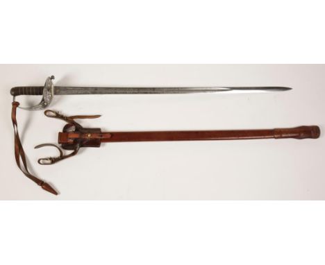 A GEORGE V OFFICERS SWORD with leather scabbard, Queens Own Hussars, Wilkinson.