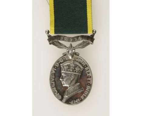 GEORGE VI 'INDIA' TERRITORIAL EFFICIENCY MEDAL, impressed (PTE. W.A. COOPER. 1-E. I. RY. R. A.F.I.)