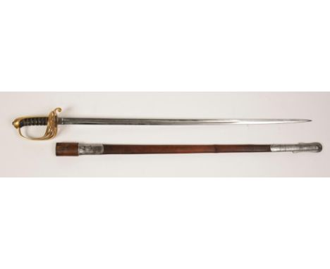 A VICTORIAN LEVY WEIGHT SWORD with leather scabbard