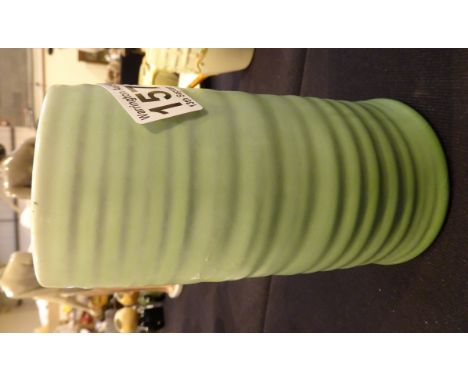 Clarice Cliff small green cylinder vase, H: 16 cm