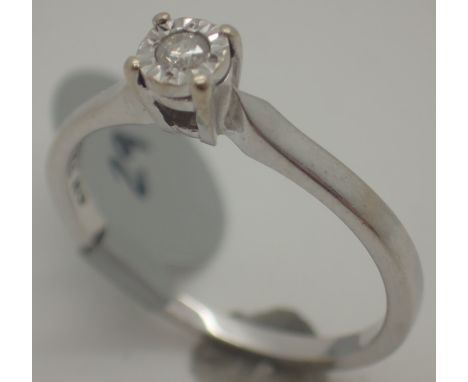 9ct white gold diamond solitaire ring, size L/M