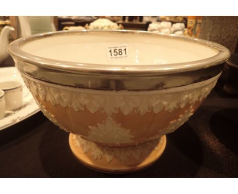 Royal Worcester silver rimmed footed bowl, D: 30 cm