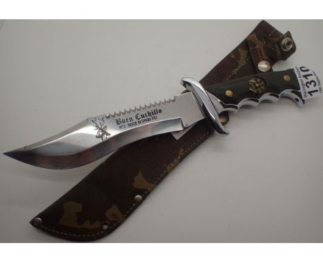 Buen Cuchillo Spanish hunting knife in canvas sheath compass fitted to handle, blade L: 19 cm    CONDITION REPORT:  POSTAGE: 