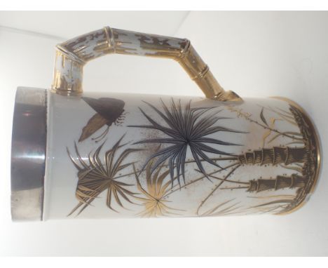 Royal Worcester silver band jug, H: 23 cm   CONDITION REPORT:  Gilt losses to handle and three chips to base. Few dints to si