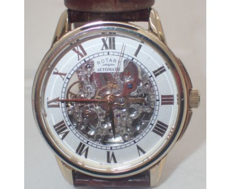 Gents Rotary automatic skeleton movement wristwatch on leather strap   CONDITION REPORT:  This item is working at lotting tho