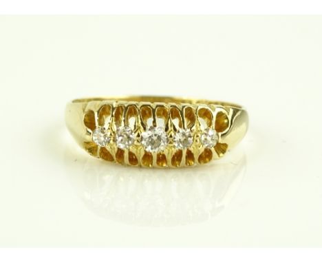 A Victorian 18ct gold 5 stone diamond half hoop ring, setting height 6.2mm, size M.