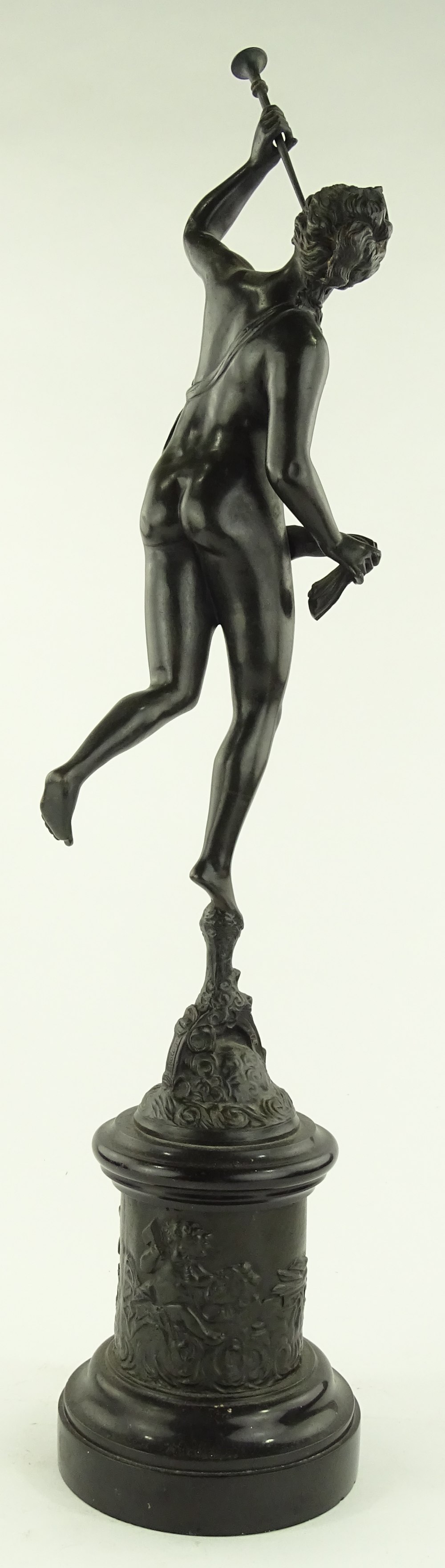 Th Century Patinated Bronze Sculpture Classical Naked Maiden On Black Marble Plinth With Bron