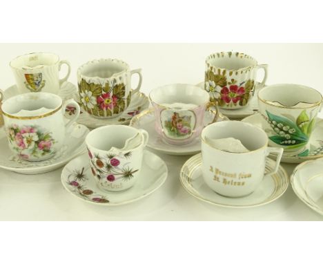 12 Victorian and Edwardian moustache cups and saucers.