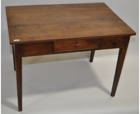 A small 19th century French cherrywood side table, with frieze drawer and tapered legs, 3'3" x 2'3".