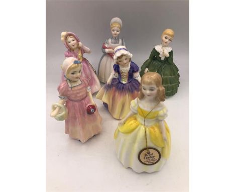 Six Royal Doulton Figures The Rag Doll, Tinkle Bell, Penny, Dinky Do, Babie, and Belle.