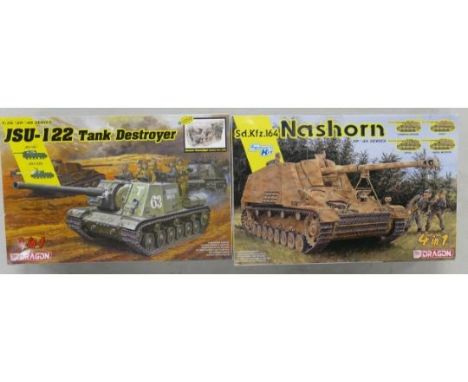 Dragon Branded 1/35 Scale Model Tanks to include JSU-122 Tank Destroyer &amp; Sd.Kfz 164 Nashorn looks to be complete but unc
