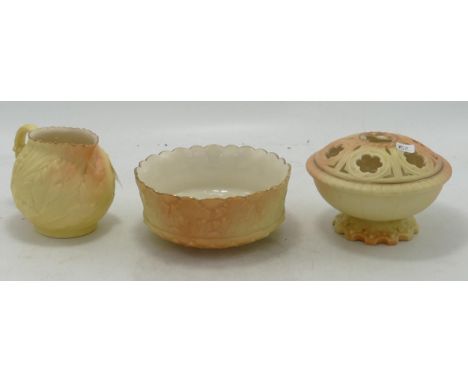 Royal Worcester blush ivory jug, bowl and pot pourri dish (3) 