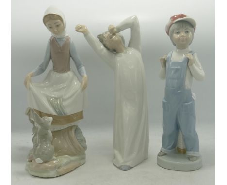 Lladro Girl with Rabbit, Sleepy Boy &amp; Child with Hat figures, tallest 22cm(3) 