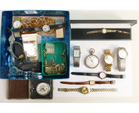 A collection of vintage ladies and gentlemans wristwatches, pocket watch,lighters, cufflinks etc 