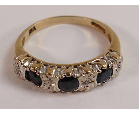 9ct gold sapphire &amp; diamond ring, size K,2.2g. 