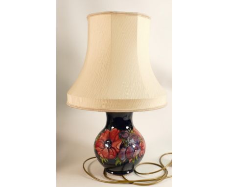 Moorcroft Anemone on Blue Ground Large Lamp Base with shade, complete height 56cm 