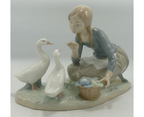 Lladro Girl with Geese Figure 4849, length 24cm 