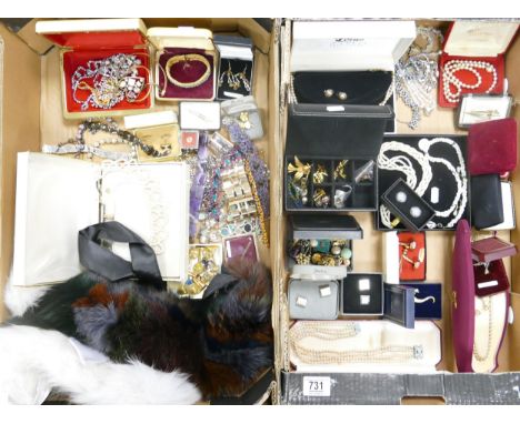 A large collection of costume jewelry include boxed beads, pearls, necklaces, bracelets, cufflinks, brooches etc (2 trays) 