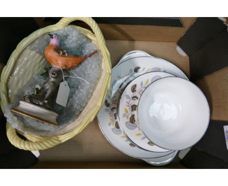 Shelly Ferndown Patterned Tea Ware (8 Pieces) together with Capodimonte Figure of Tropical Bird 15cm &amp; Royal Worcester Tu