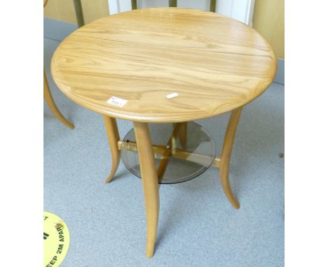 Ercol Blonde Coffee Table with smoke glass lower shelf, diameter 60cm, height 63cm 