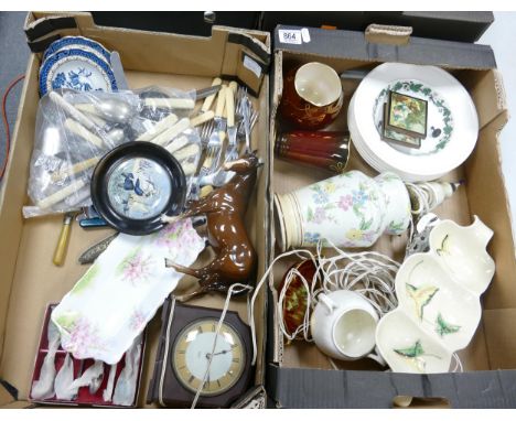 A mixed collection of items to include Framed Pratt ware Landing the Fare Pegwell Bay pot lid, loose, cutlery, damaged Beswic