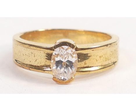 Tru Diamonds oval white stone ring, size R, with unknown gilt metal setting.  High quality piece with expensive looking origi