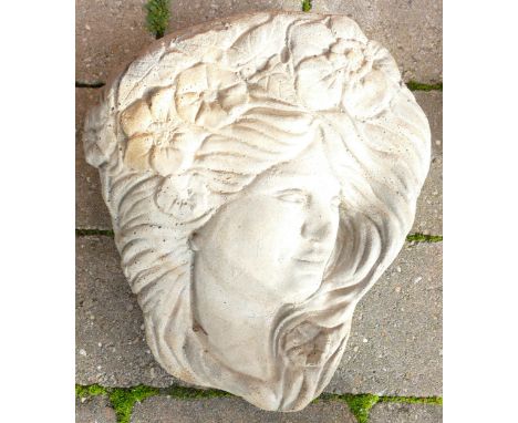 Stone garden ornament wall mounted Lady's face plaque