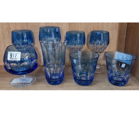 De Lamerie Fine crystal blue   glass ware, specially made high end quality item, tallest height 17cm. (8) 