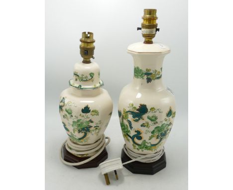 Two Mason's green Chartreuse lamp bases. Height of tallest 35cm including fittings 