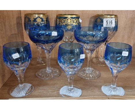 De Lamerie Fine crystal blue non matching  glass ware, specially made high end quality item, tallest height 17cm. (8) 