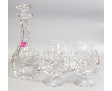 Boxed Atlantis Crystal Evora Patterned Decanter &amp; 4 Brandy Glasses 