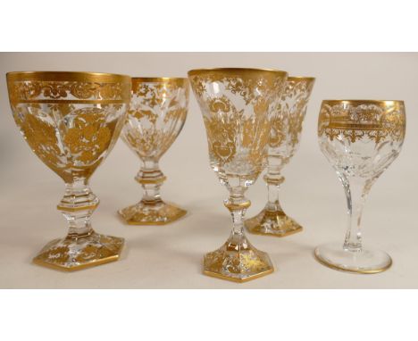 De Lamerie Fine crystal heavily gilded non matching  glass ware, specially made high end quality item, tallest height 16cm. (