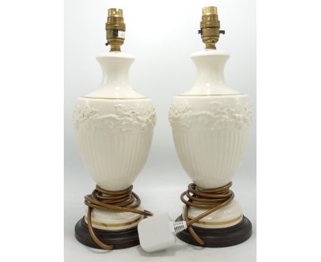 Pair Wedgwood Hand Gilded, Relief Decorated Queensware Lamp Bases, height 37cm(2) 