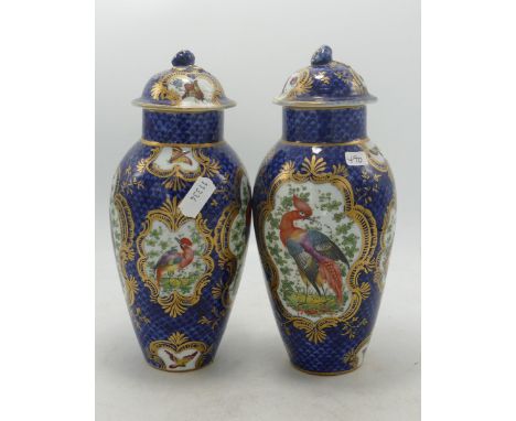 Pair 19th Century Sampson / Worcester Style hand Decorated lidded vases, height 21cm(2) 