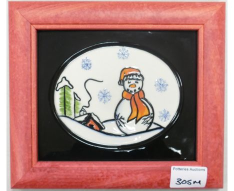 Lorna Bailey Ceramics Snowman framed wall plaque.  Limited edition 13/30 LJB Ceramics22/11/02, frame size 20 x 23cm 