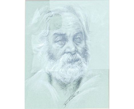 Contemporary pastel &amp; charcoal signed portrait by John Wharton 1999, frame size 62 x 52cm 