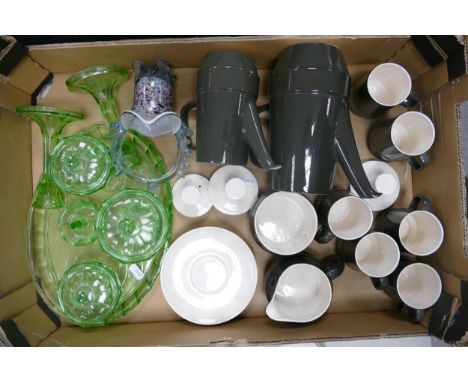 A mixed collection of items to include Mid Century Carltonware Coffee Set, Art Deco Glass Dressing table set etc