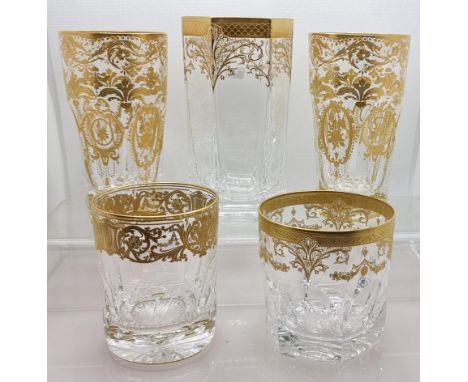 De Lamerie Fine crystal heavily gilded non matching  glass ware, specially made high end quality item, tallest height 14.5cm.