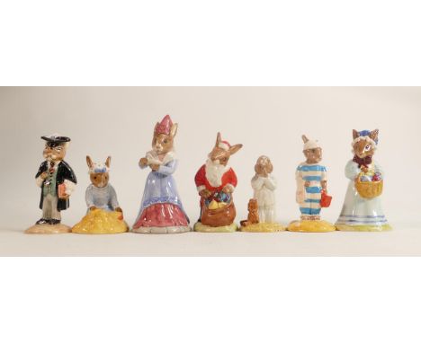 Royal Doulton Bunnykins figures to include Seaside, Sundial, Bedtime, Mother, Easter Parade, Schoolmaster &amp; Santa(7) 