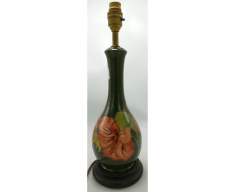 Moorcroft Hibiscus on Green Ground Lamp Base, total height 38cm 