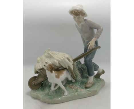 Lladro Ortolan In Trouble Boy Dog Wheelbarrow Figure, height 21cm 
