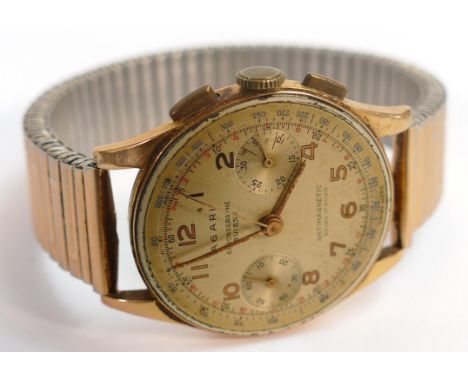 9ct gold Agari Chronograph gentleman's wristwatch, missing back &amp; front of case. 